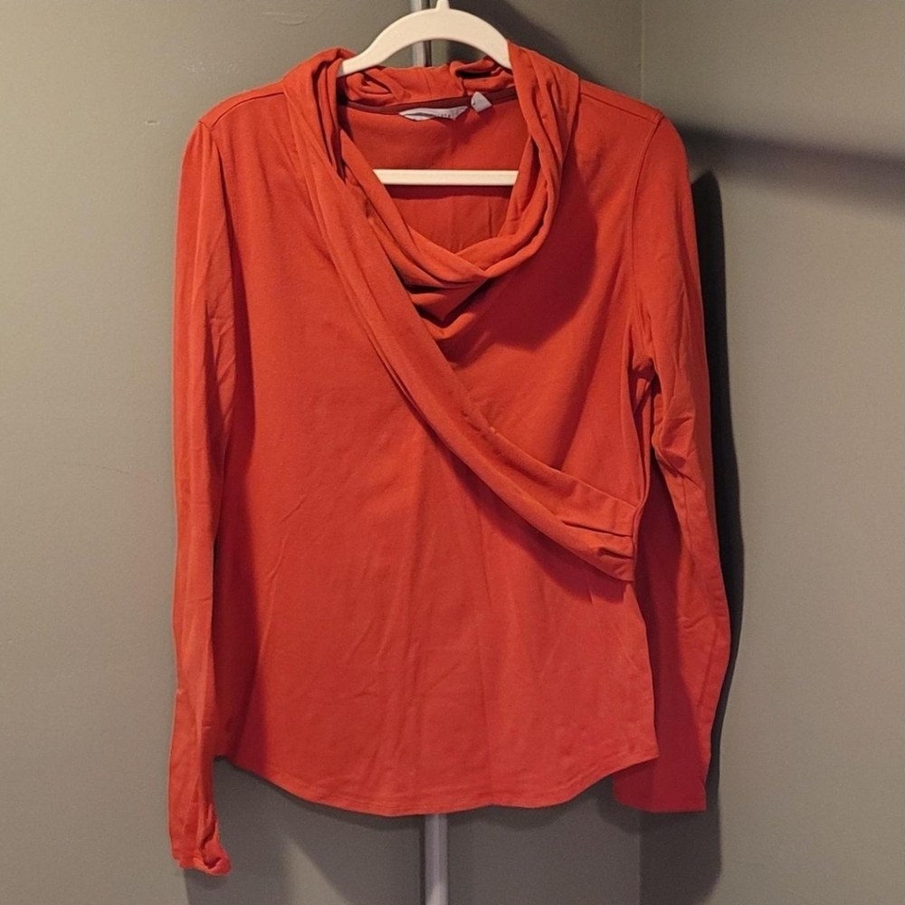 Athleta Women's Asymmetrical Faux‎ Wrap Long Sleeve Shirt, Size L, Orange